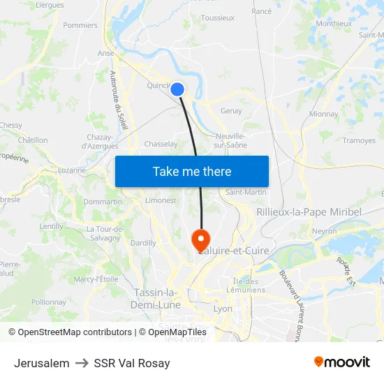 Jerusalem to SSR Val Rosay map