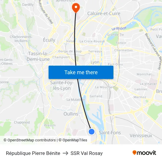 République Pierre Bénite to SSR Val Rosay map