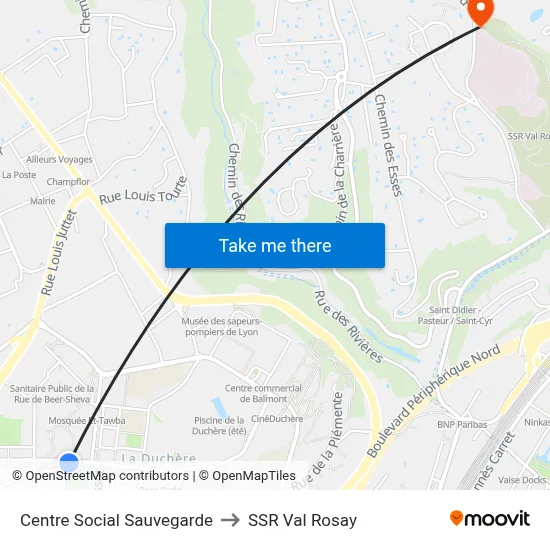 Centre Social Sauvegarde to SSR Val Rosay map