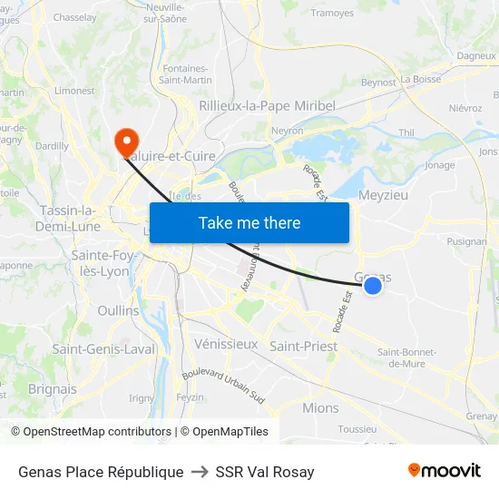 Genas Place République to SSR Val Rosay map