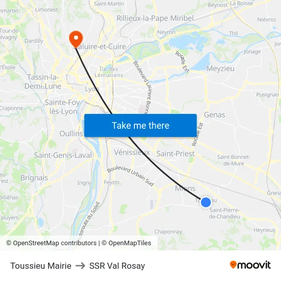 Toussieu Mairie to SSR Val Rosay map