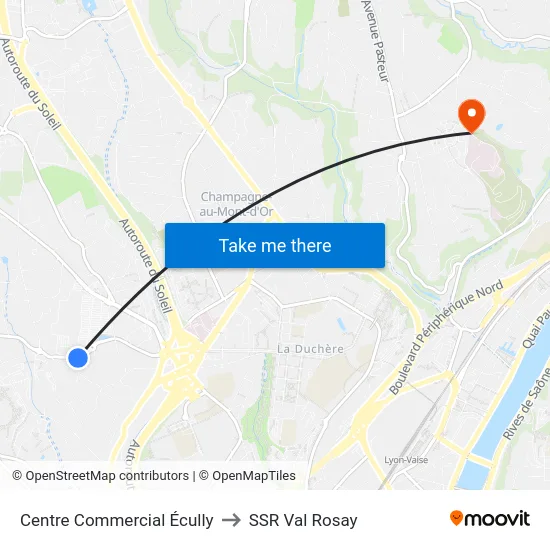 Centre Commercial Écully to SSR Val Rosay map