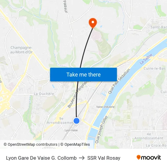 Lyon Gare De Vaise G. Collomb to SSR Val Rosay map
