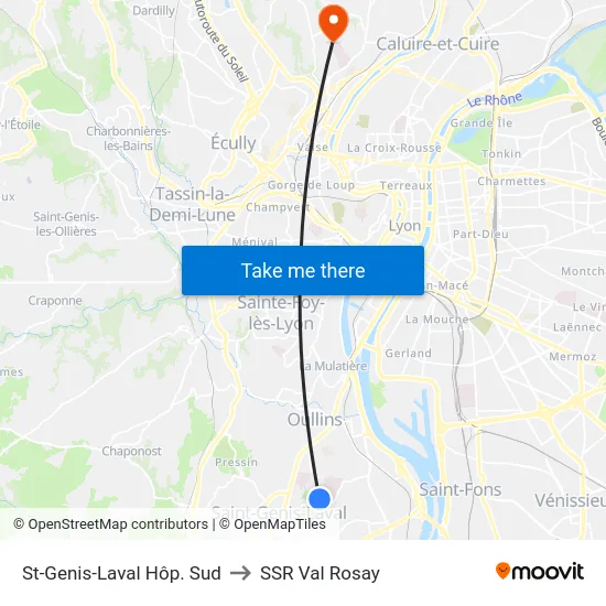 St-Genis-Laval Hôp. Sud to SSR Val Rosay map