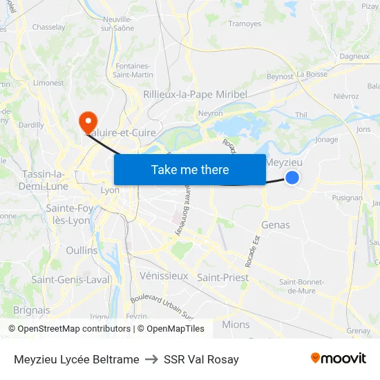 Meyzieu Lycée Beltrame to SSR Val Rosay map