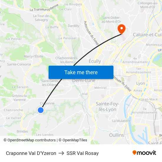 Craponne Val D'Yzeron to SSR Val Rosay map