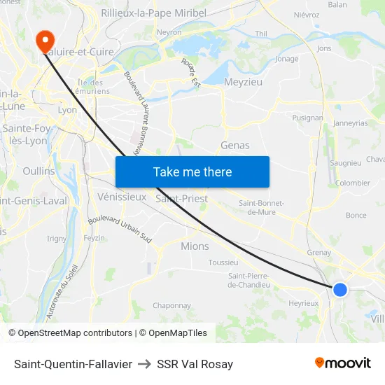 Saint-Quentin-Fallavier to SSR Val Rosay map