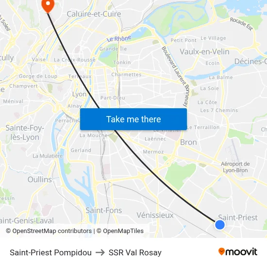 Saint-Priest Pompidou to SSR Val Rosay map