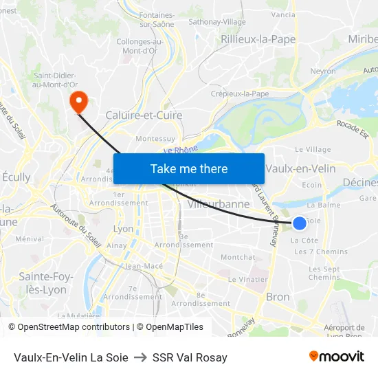 Vaulx-En-Velin La Soie to SSR Val Rosay map