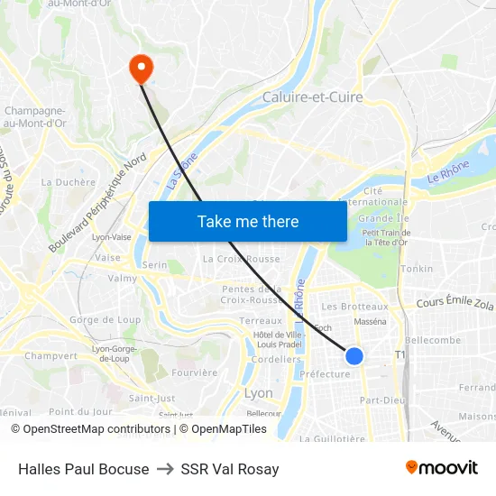 Halles Paul Bocuse to SSR Val Rosay map