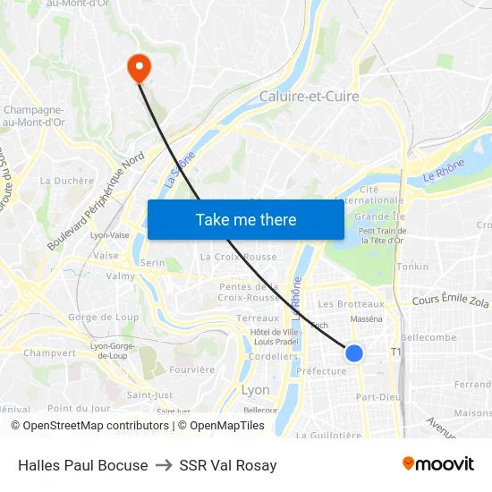 Halles Paul Bocuse to SSR Val Rosay map