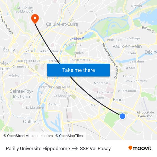 Parilly Université Hippodrome to SSR Val Rosay map