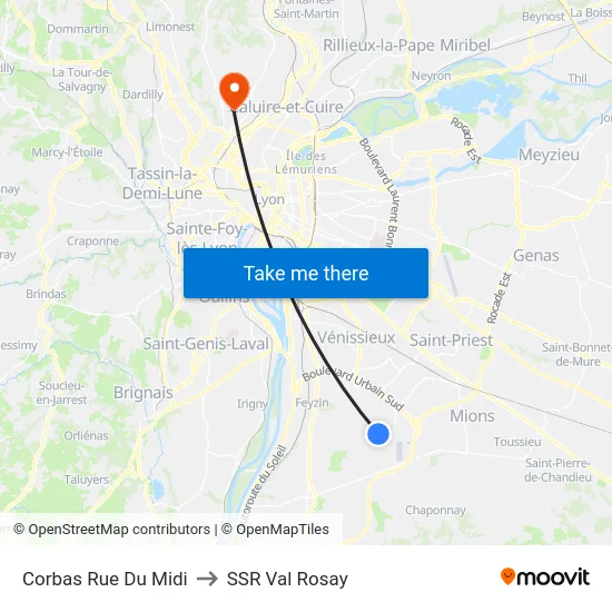 Corbas Rue Du Midi to SSR Val Rosay map