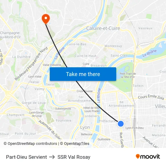 Part-Dieu Servient to SSR Val Rosay map