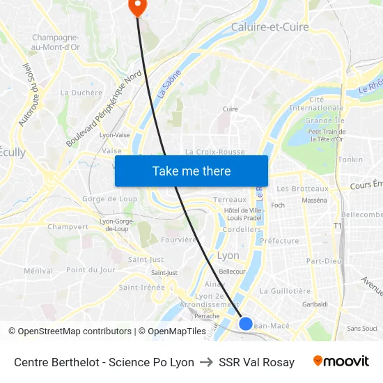 Centre Berthelot - Science Po Lyon to SSR Val Rosay map