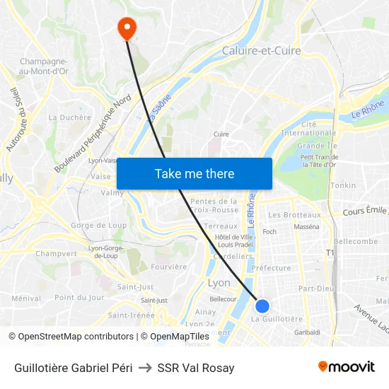 Guillotière Gabriel Péri to SSR Val Rosay map