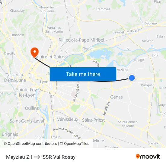 Meyzieu Z.I to SSR Val Rosay map
