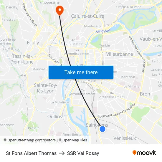 St Fons Albert Thomas to SSR Val Rosay map