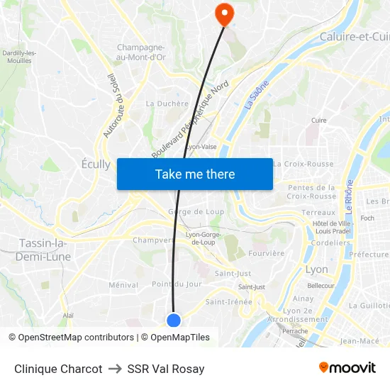 Clinique Charcot to SSR Val Rosay map