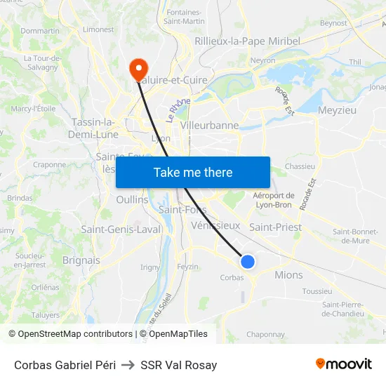 Corbas Gabriel Péri to SSR Val Rosay map