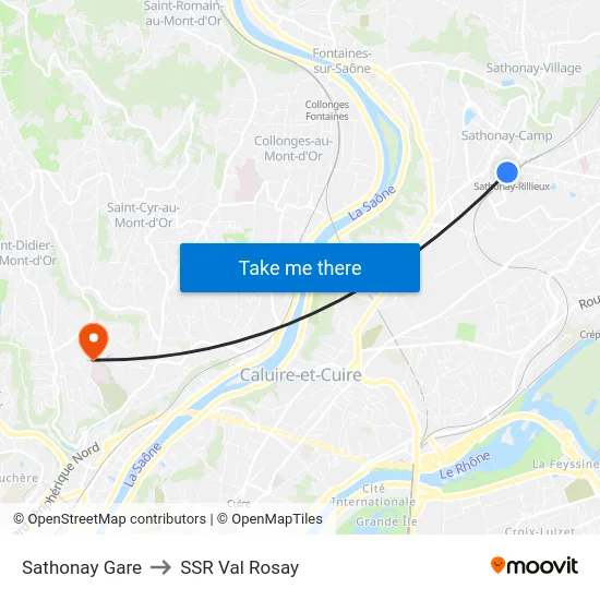 Sathonay Gare to SSR Val Rosay map
