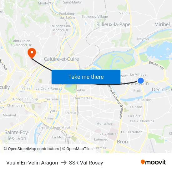 Vaulx-En-Velin Aragon to SSR Val Rosay map