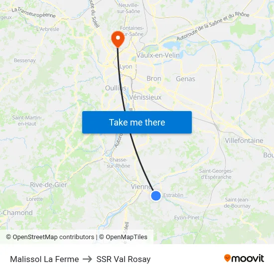 Malissol La Ferme to SSR Val Rosay map