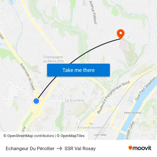 Echangeur Du Pérollier to SSR Val Rosay map