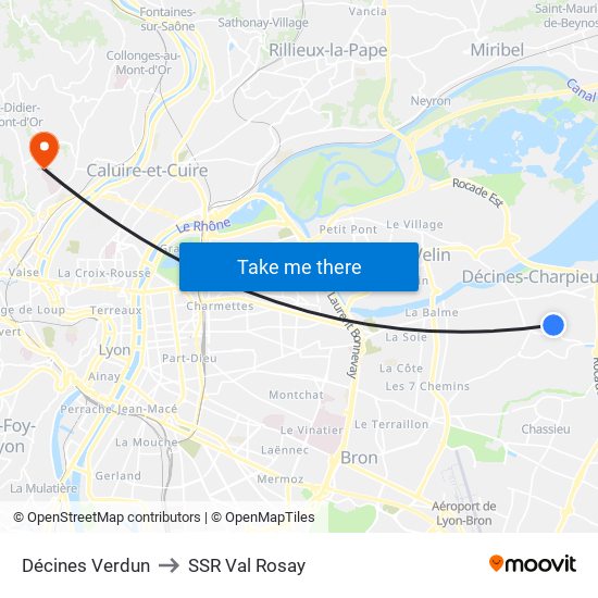 Décines Verdun to SSR Val Rosay map