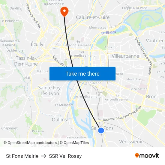 St Fons Mairie to SSR Val Rosay map
