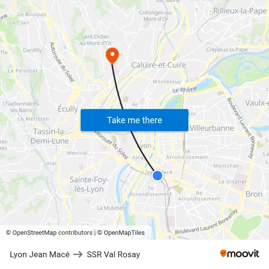 Lyon Jean Macé to SSR Val Rosay map