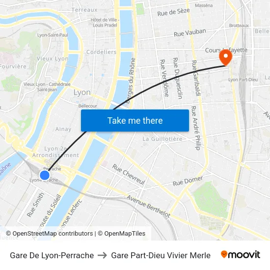 Gare De Lyon-Perrache to Gare Part-Dieu Vivier Merle map