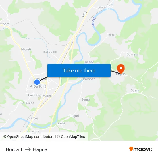 Horea T to Hăpria map