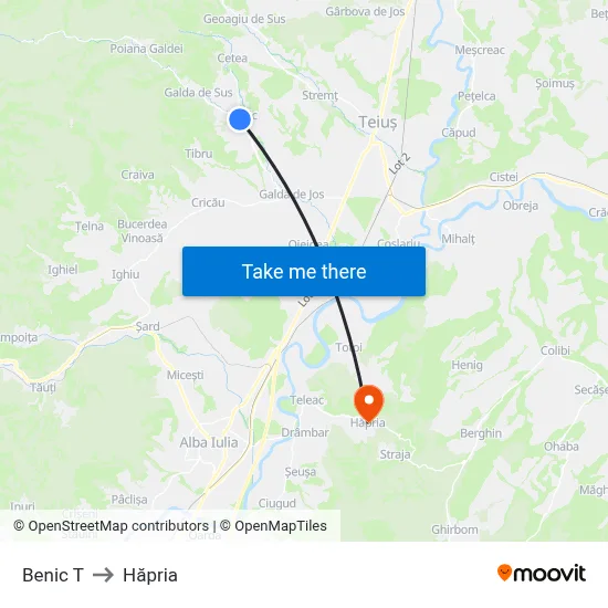 Benic T to Hăpria map