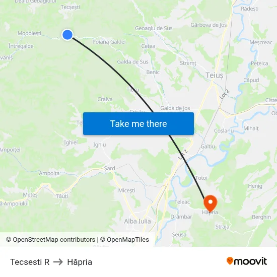 Tecsesti R to Hăpria map