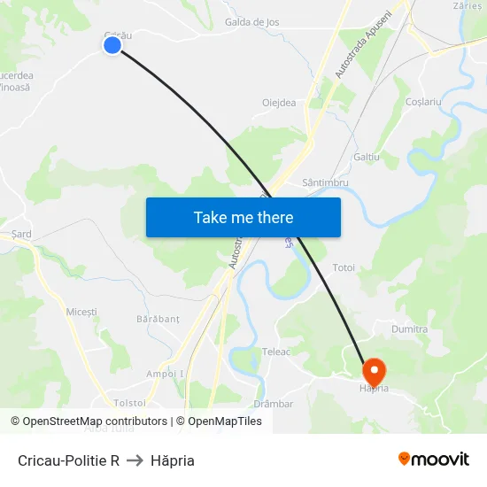 Cricau-Politie R to Hăpria map