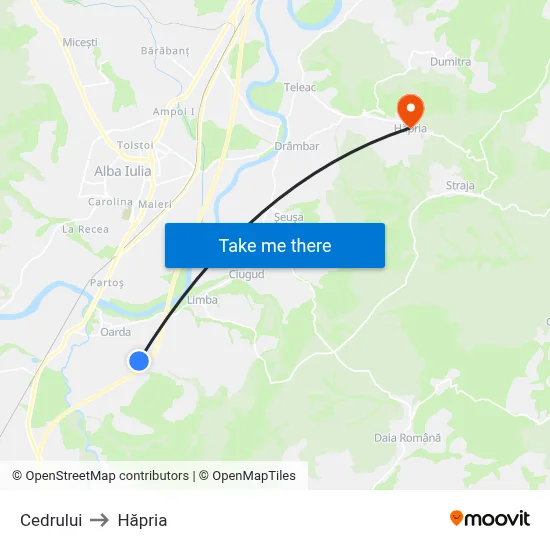 Cedrului to Hăpria map