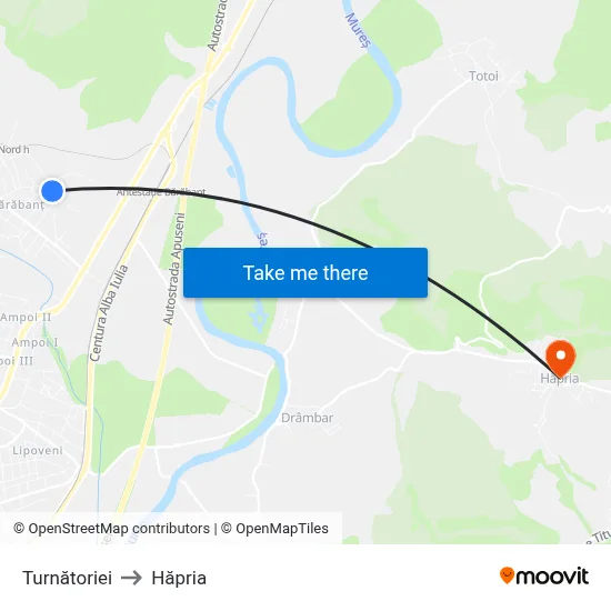 Turnătoriei to Hăpria map
