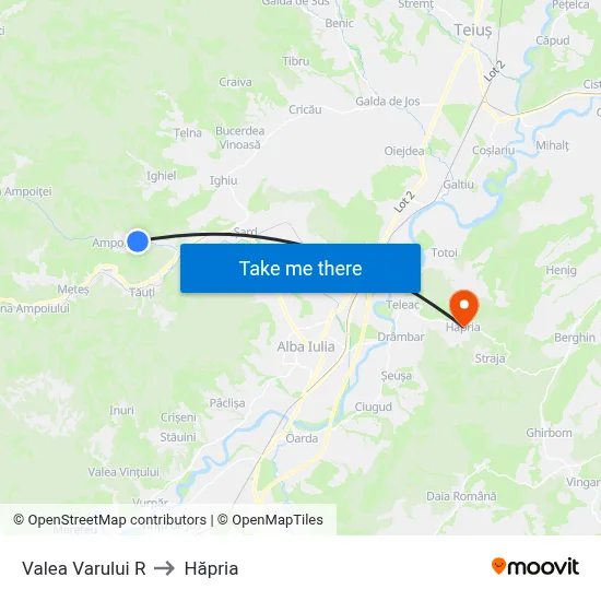 Valea Varului R to Hăpria map