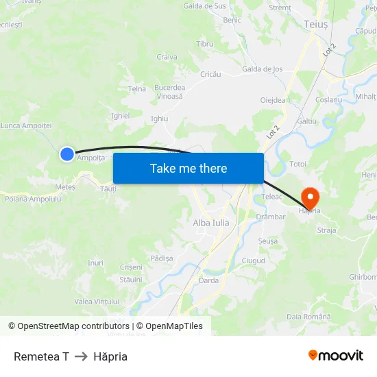 Remetea T to Hăpria map