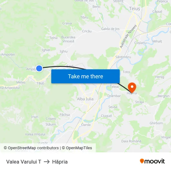 Valea Varului T to Hăpria map