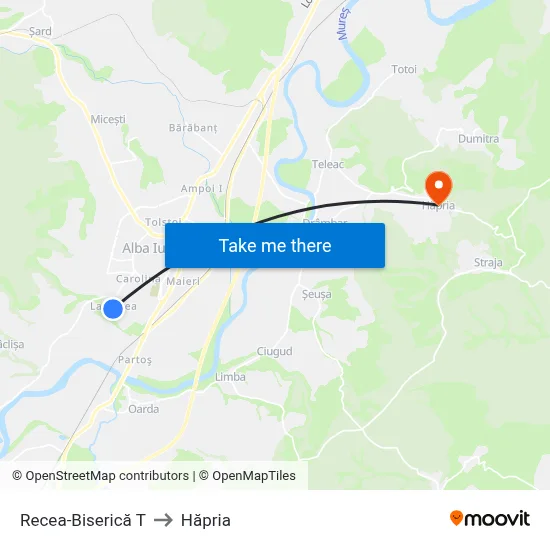 Recea-Biserică T to Hăpria map