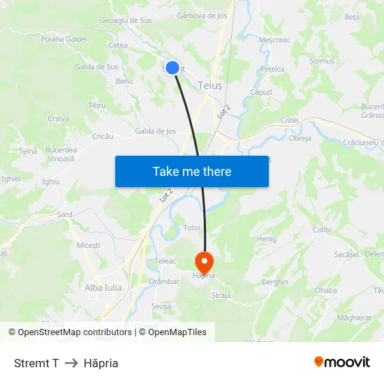 Stremt T to Hăpria map