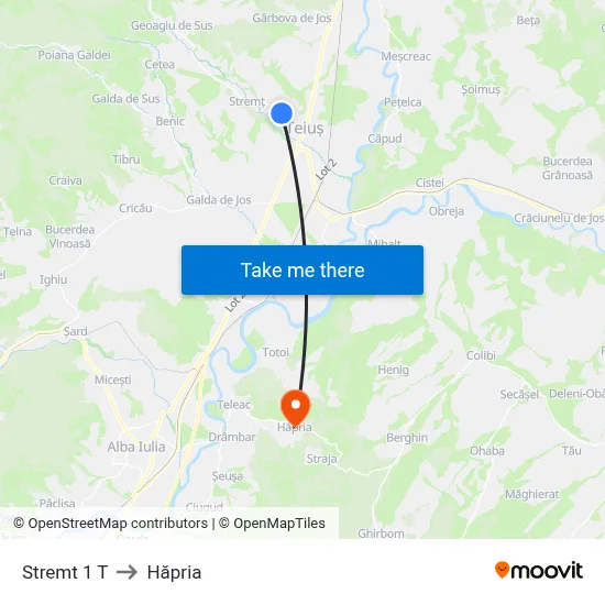 Stremt 1 T to Hăpria map
