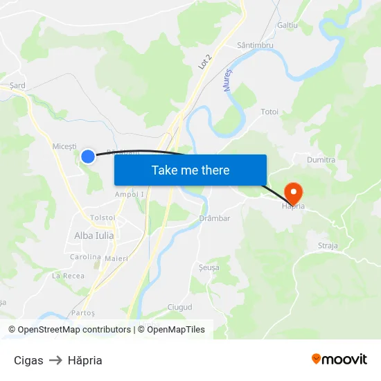 Cigas to Hăpria map