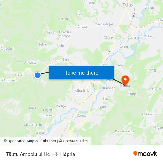 Tăutu Ampoiului Hc to Hăpria map
