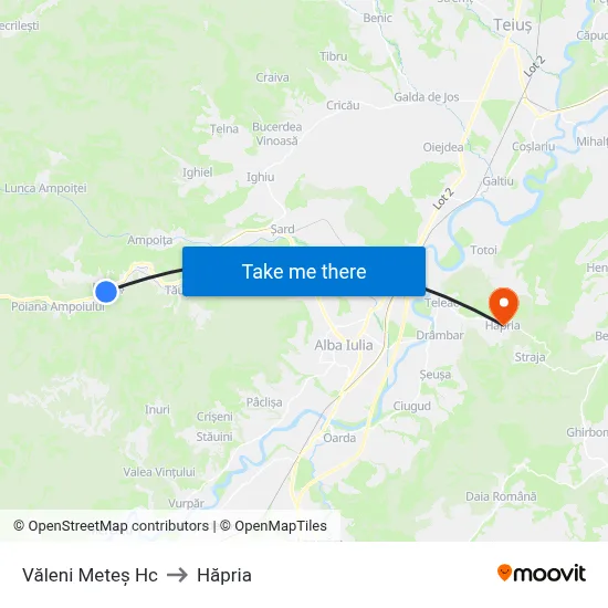 Văleni Meteș Hc to Hăpria map