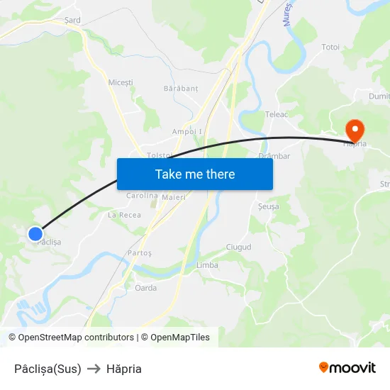 Pâclișa(Sus) to Hăpria map