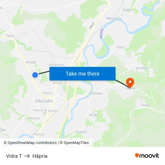 Vidra T to Hăpria map