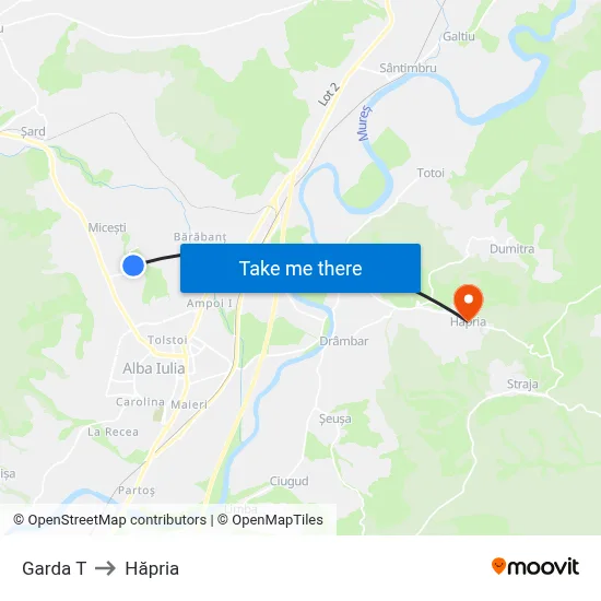 Garda T to Hăpria map